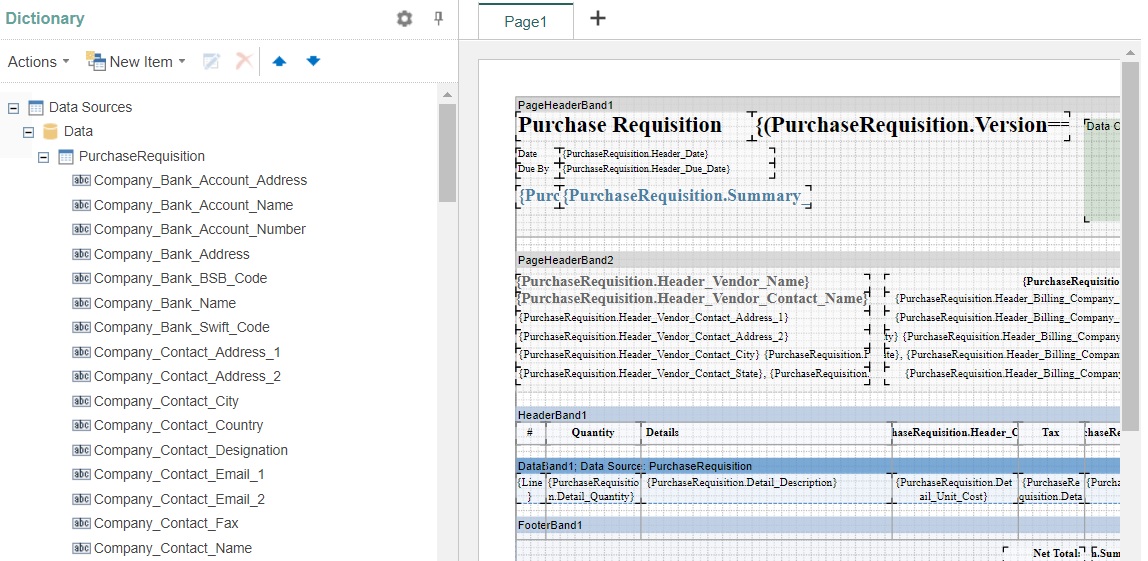 Add Purchase Requisition additional info in the template