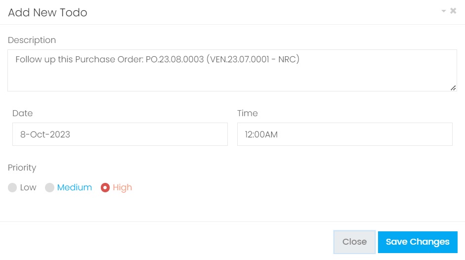Add the Purchase Order to Calendar