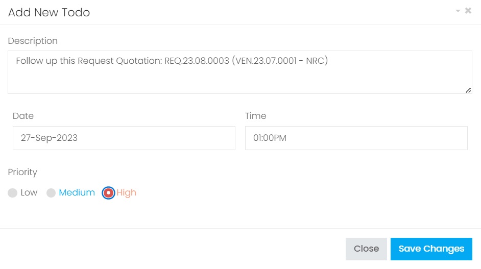 Add the Request Quotation to Calendar