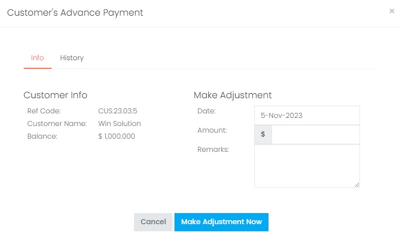 Adjust advanced payment amount
