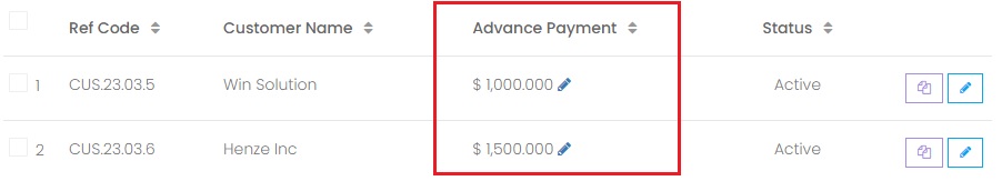 Advanced payment amount showing on customer listing page