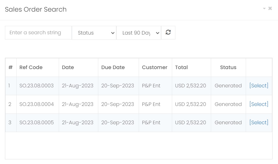 Select Sales Order to import to Invoice