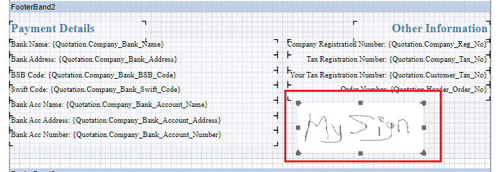 Include signature to template image object
