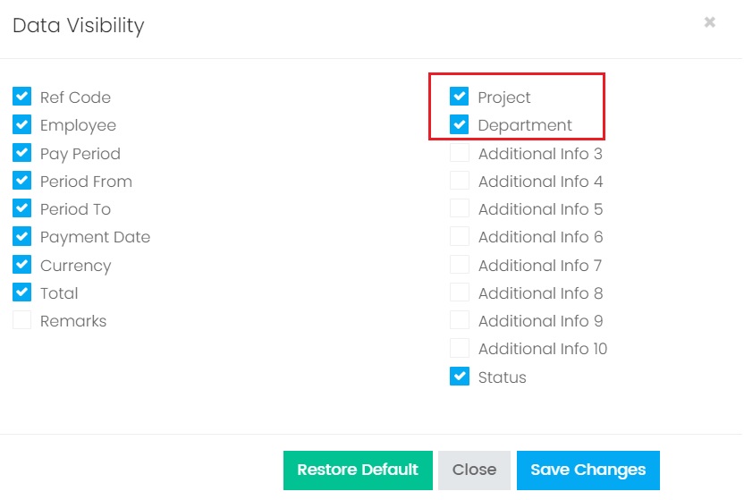 Payslip listing Data Visibility