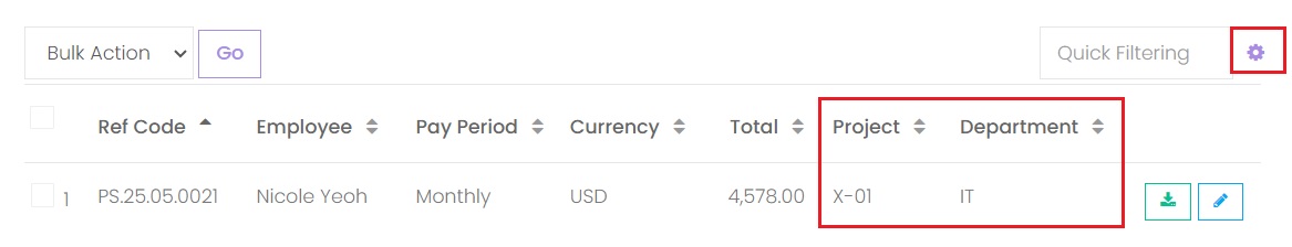 Payslip listing