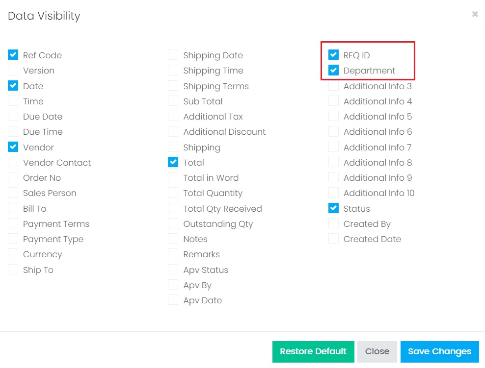 Purchase Order listing Data Visibility
